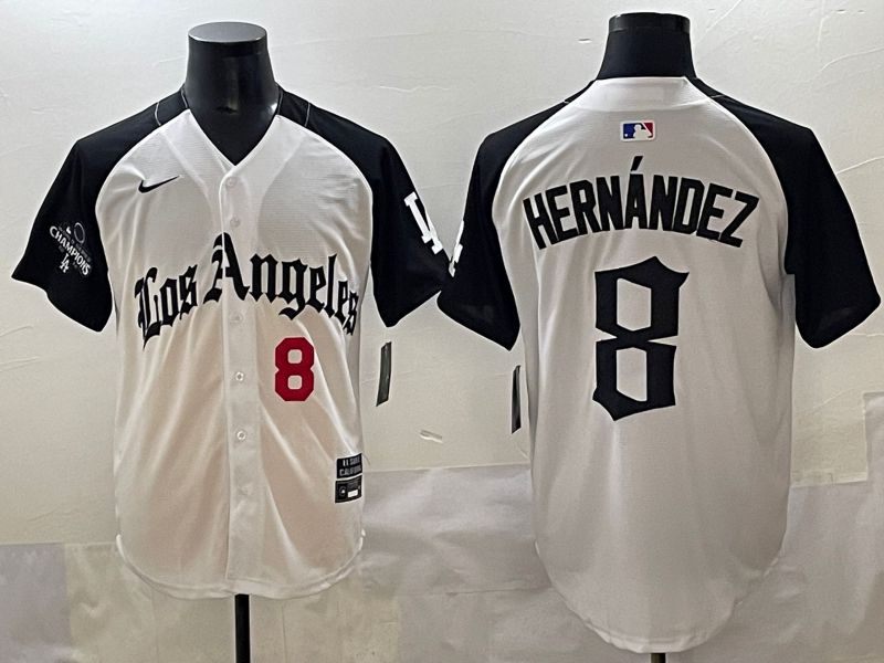Men 2025 Los Angeles Dodgers #8 Hernandez White black Five generations Joint Name Nike MLB Jersey style 5262->los angeles dodgers->MLB Jersey